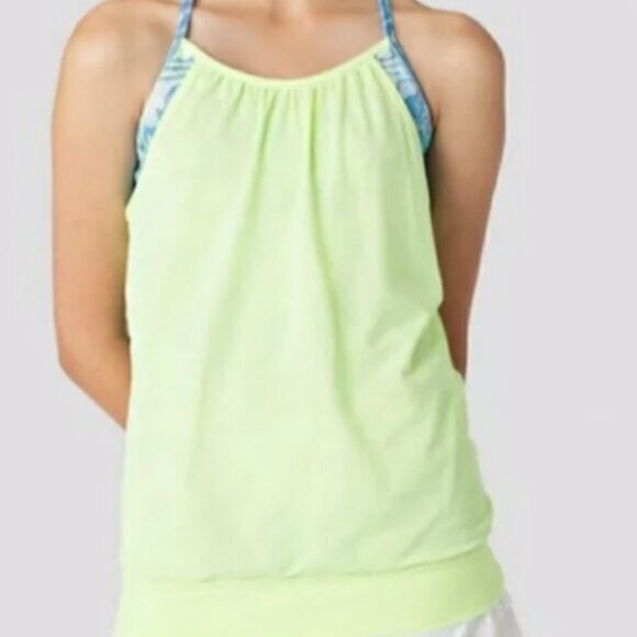 EC Ivivva Fluorescent Yellow Double Dutch Tank Top over Oilspill - Picture 1 of 6